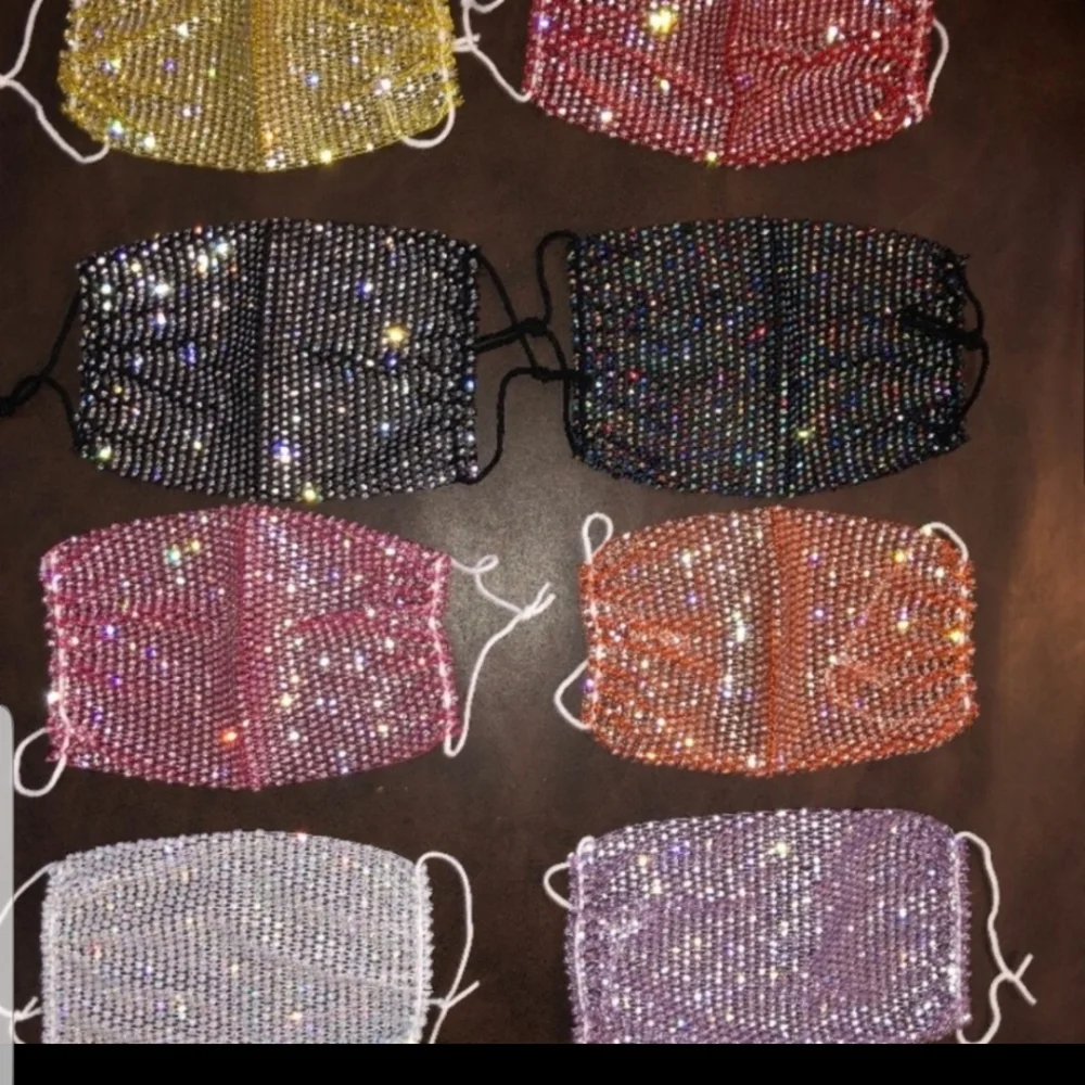 2 Fashion Face Rhinestone Masks Pink & Blue